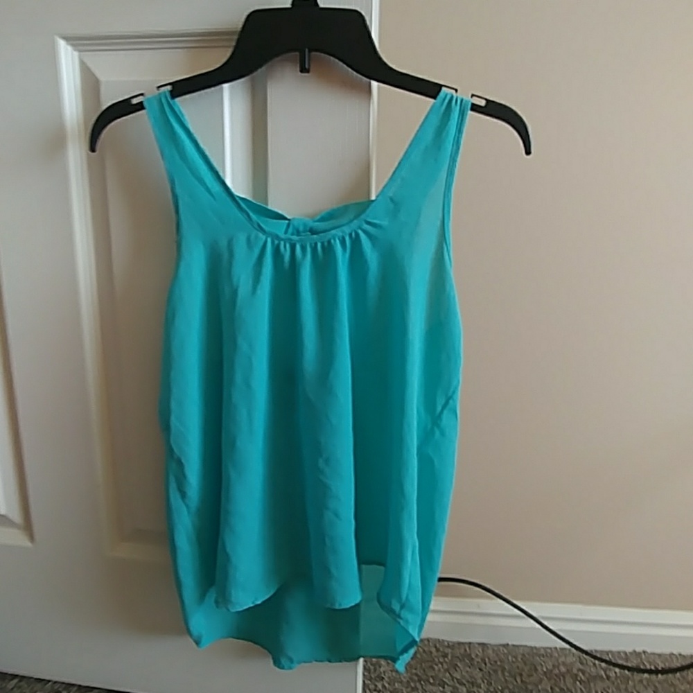 Teal sheer bow back tank top